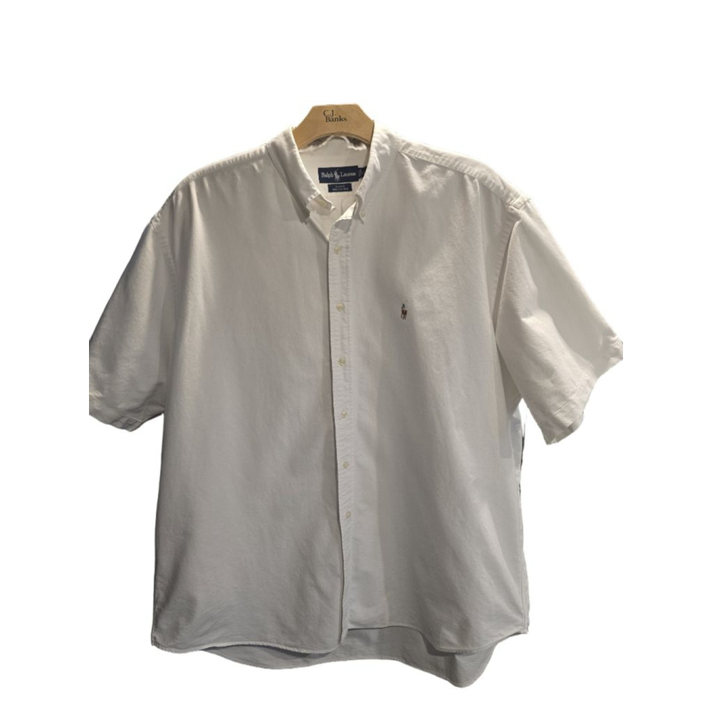 Men's Ralph Lauren White Casual Button Down Shirt XXL with Brown Logo